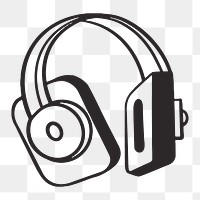 Music headphone png, retro illustration, transparent background