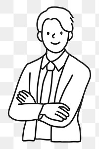 PNG Well dressed confident businessman portrait line art sticker, transparent background