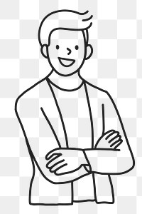 PNG Casual confident businessman portrait line drawing sticker, transparent background