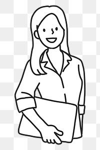 PNG Female office worker holding file flat line sticker, transparent background