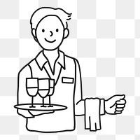 PNG Waiter serving drinks line art sticker, transparent background