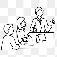 PNG Business meeting teamwork flat line sticker, transparent background