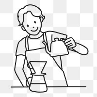 PNG Barista preparing manual drip coffee line drawing sticker, transparent background