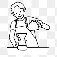 PNG Barista preparing manual drip coffee line art, collage element, transparent background