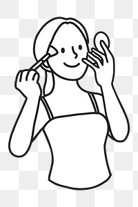 PNG Woman applying makeup line art sticker, transparent background