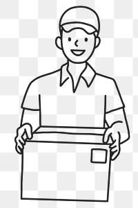 PNG Uniform delivery man carrying parcel line art sticker, transparent background