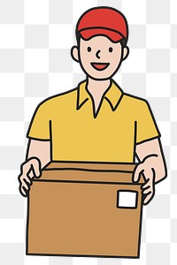 PNG Uniform delivery man carrying parcel, collage element, transparent background