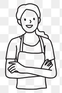 PNG Smiling young female cafe worker line art, collage element, transparent background