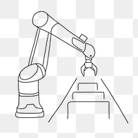 Industrial robotic arm png line art illustration, transparent background