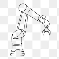 Industrial robotic arm png line art illustration, transparent background