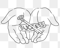 Key to success png line art, transparent background