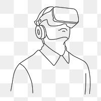 Man wearing VR png, technology line art illustration, transparent background