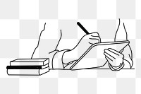 Student writing png tablet line art illustration, transparent background