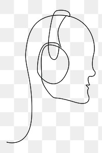 Man line art png listening to music, transparent background