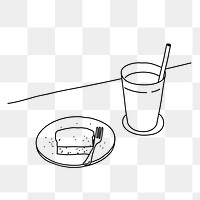 Toast & milk png, breakfast food line art illustration, transparent background