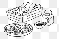 Pastry basket png, food line art illustration, transparent background