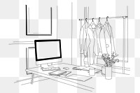 Fashion designer png workspace line art illustration, transparent background