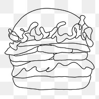 Hamburger png line art, transparent background