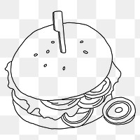 Hamburger png line art, transparent background