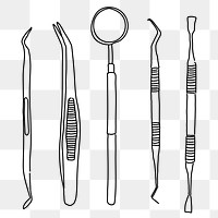 Dental instrument png line art, transparent background