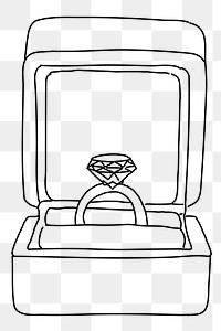 Diamond ring png line art, transparent background