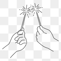 Sparklers png line art, transparent background