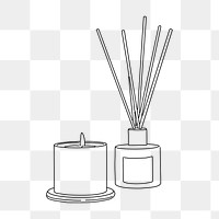 Scented candle png incense line art illustration, transparent background