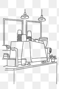 Coffee shop counter png, small business line art illustration, transparent background