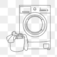 Washing machine laundry png, chore line art illustration, transparent background