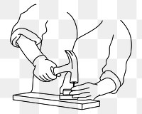 Carpenter using hammer png line art illustration, transparent background