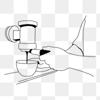 Barista making coffee png line art illustration, transparent background