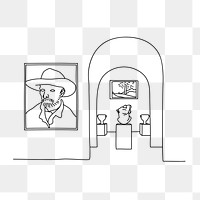 Art museum gallery png line art illustration, transparent background