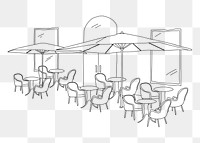 Outdoor cafe tables png line art illustration, transparent background