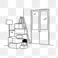 Stacked moving boxes png line art illustration, transparent background