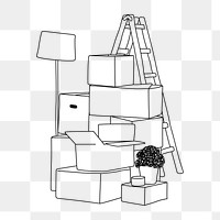 Stacked moving boxes png line art illustration, transparent background