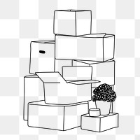 Stacked moving boxes png line art illustration, transparent background