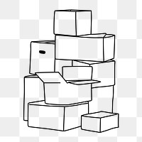 Stacked moving boxes png line art illustration, transparent background