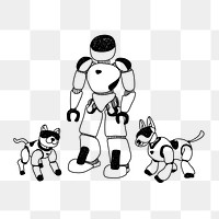 Human & dog robots  png line art illustration, transparent background