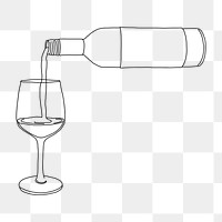 Wine glass png bottle line art illustration, transparent background