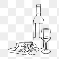 Cheese board png wine line art illustration, transparent background