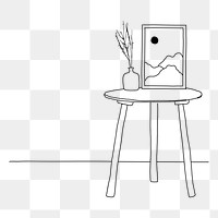 Side table png, frame line art illustration, transparent background