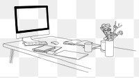 Computer png table, workspace line art illustration, transparent background