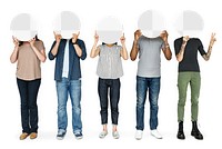 People holding sign png mockup, transparent design