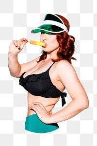Woman png having an ice pop, transparent background