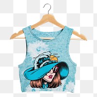 Tank crop top png blue tie-dye, transparent background