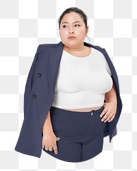 Plus-size woman png smart casual apparel, transparent background