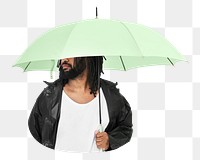 PNG man under umbrella, collage element, transparent background