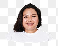 Plus size woman smiling, happy face, headshot, transparent background