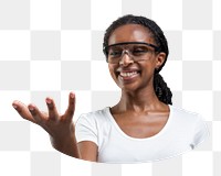 Png woman presenting gesture on transparent background