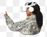 VR woman png, military outfit image on transparent background